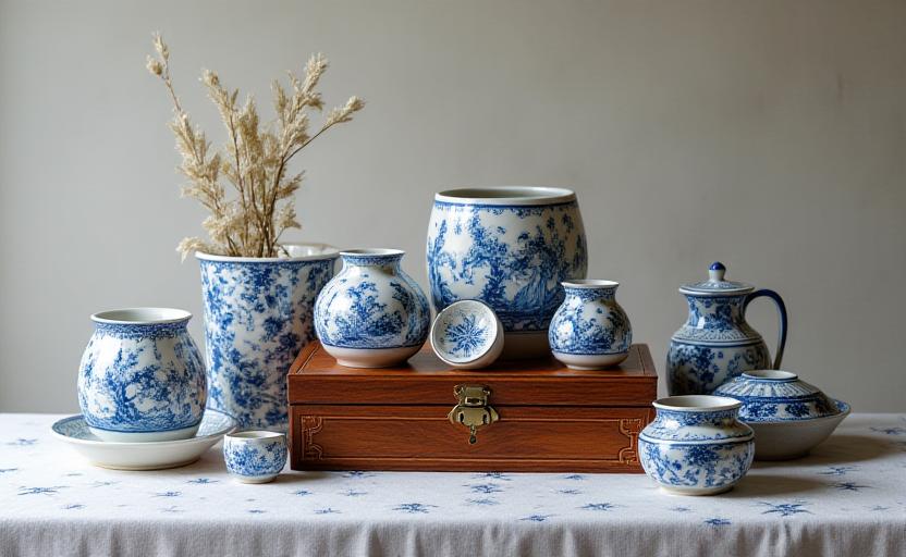 Maioliche italiane dipinte a mano e scatole in legno intarsiato